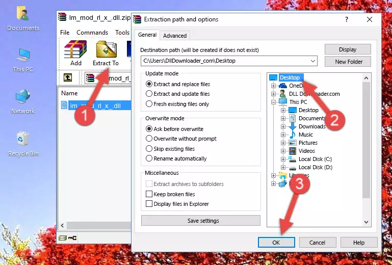 Pasting the Im_mod_rl_x_.dll file into the Windows/System32 folder