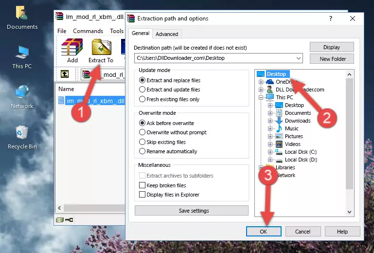 Copying the Im_mod_rl_xbm_.dll library into the Windows/System32 directory