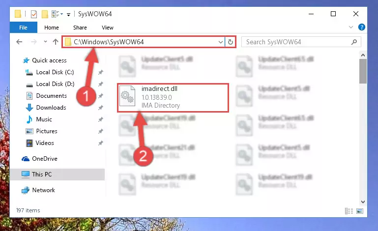 Pasting the Imadirect.dll file into the Windows/sysWOW64 folder