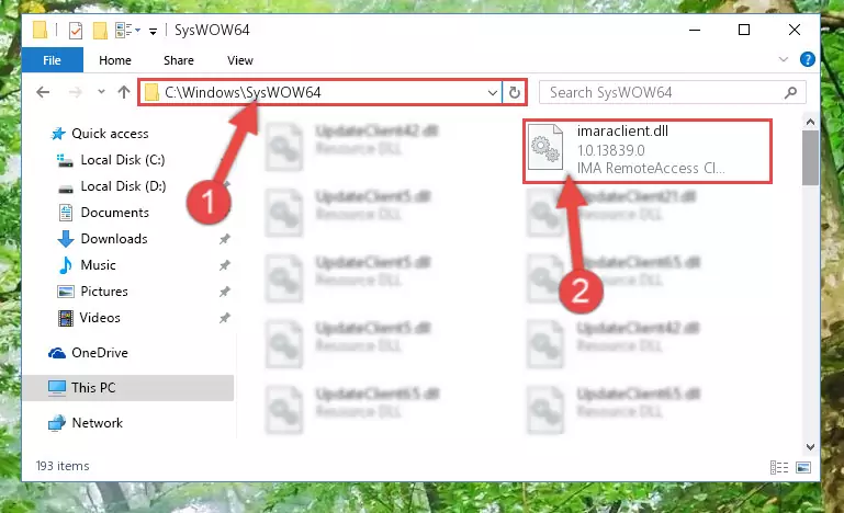 Pasting the Imaraclient.dll library into the Windows/sysWOW64 directory