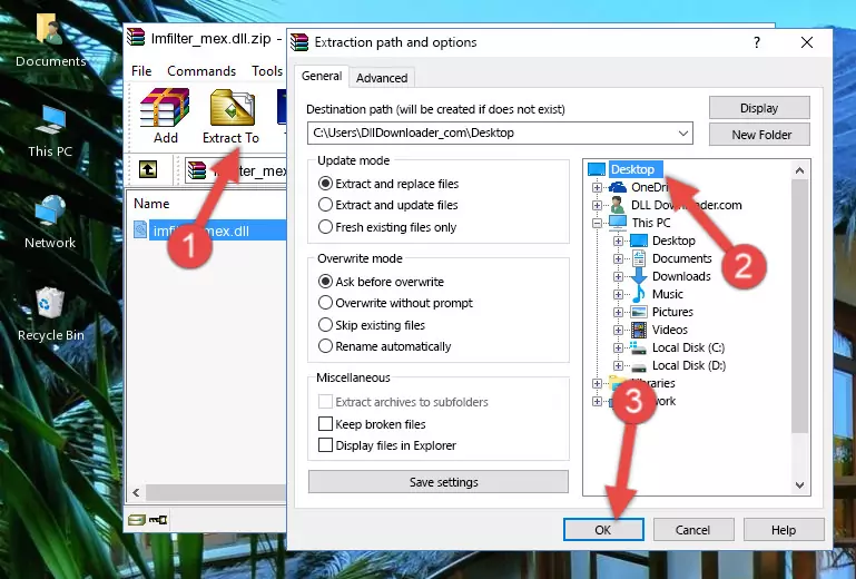 Copying the Imfilter_mex.dll library into the Windows/System32 directory