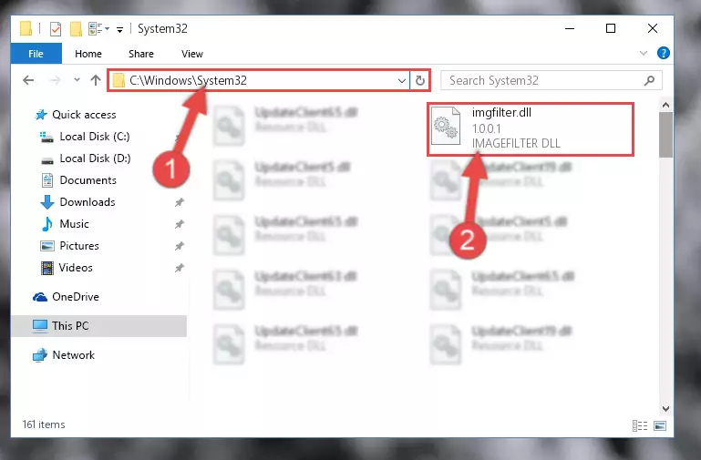 Pasting the Imgfilter.dll library into the Windows/System32 directory