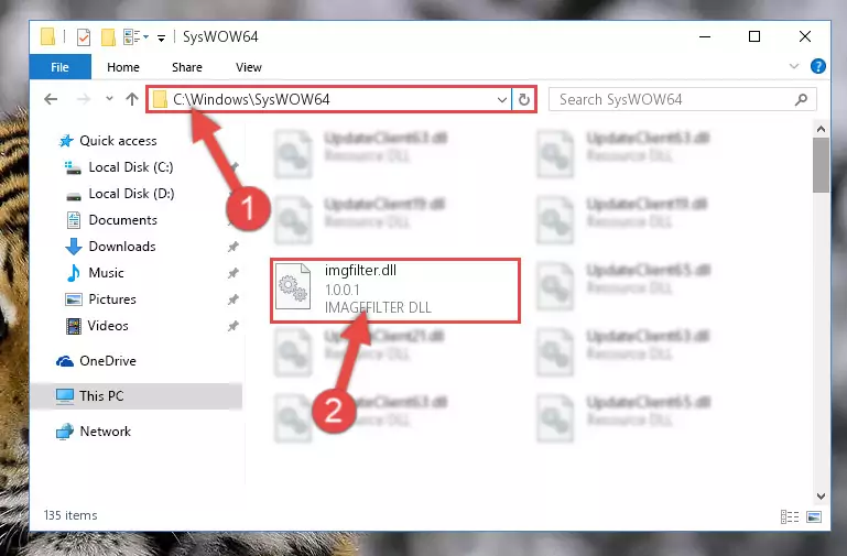 Pasting the Imgfilter.dll library into the Windows/sysWOW64 directory