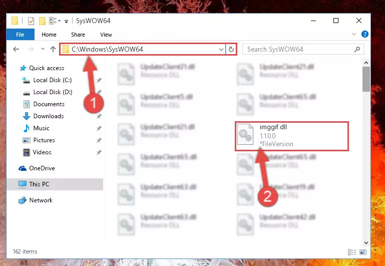 Copying the Imggif.dll file to the Windows/sysWOW64 folder