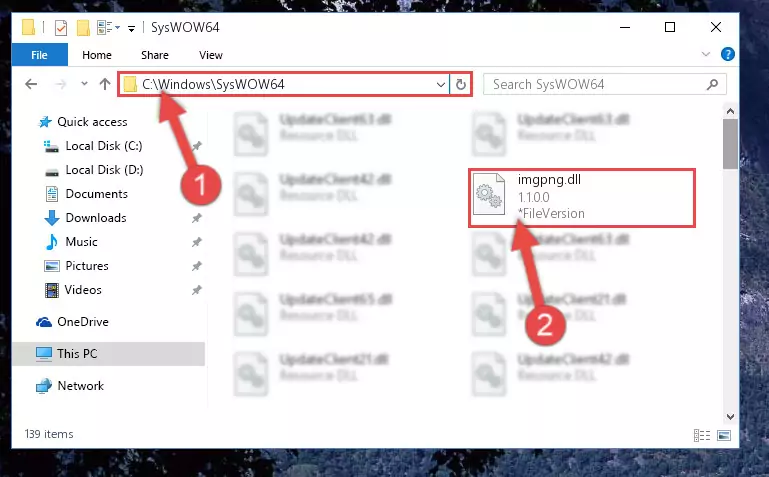 Copying the Imgpng.dll file to the Windows/sysWOW64 folder