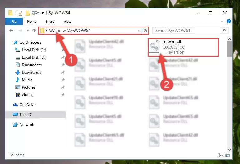 Copying the Import.dll file to the Windows/sysWOW64 folder