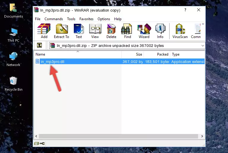 Copying the In_mp3pro.dll file into the file folder of the software.