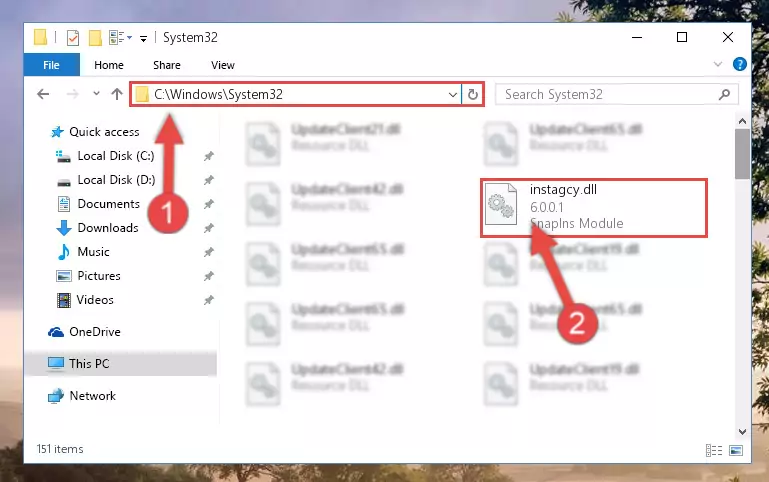 Pasting the Instagcy.dll library into the Windows/sysWOW64 directory