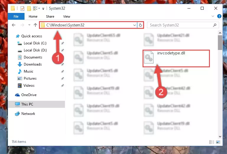 Pasting the Invcodetype.dll library into the Windows/System32 directory