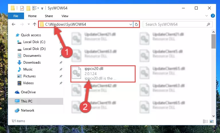 Pasting the Ippcv20.dll file into the Windows/sysWOW64 folder