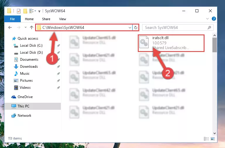 Pasting the Iralsclt.dll file into the Windows/sysWOW64 folder
