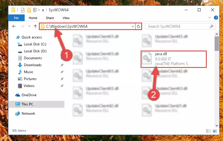 Pasting the Java.dll file into the Windows/sysWOW64 folder