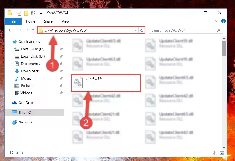 Pasting the Javai_g.dll file into the Windows/sysWOW64 folder