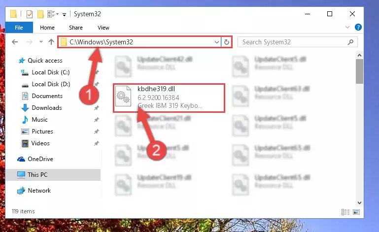Copying the Kbdhe319.dll file into the Windows/System32 folder