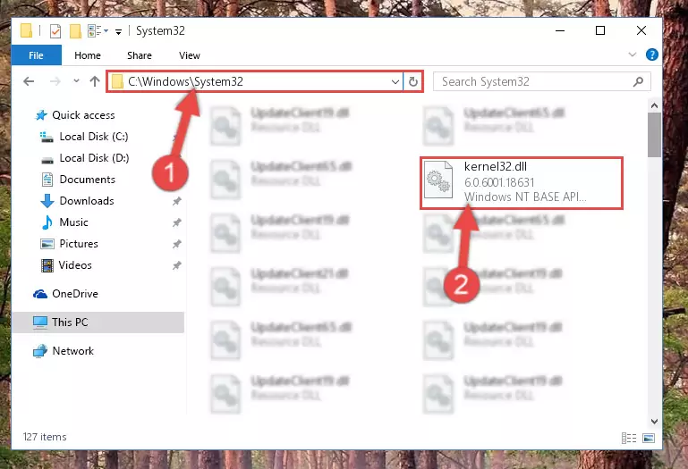 Pasting the Kernel32.dll file into the Windows/sysWOW64 folder