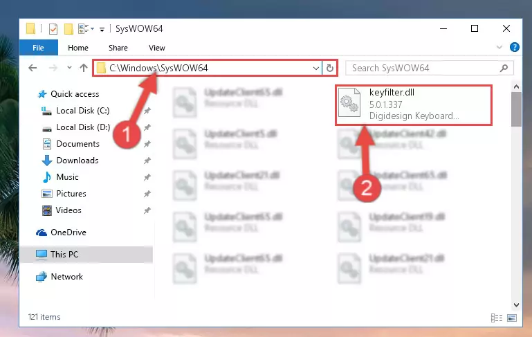 Pasting the Keyfilter.dll library into the Windows/sysWOW64 directory