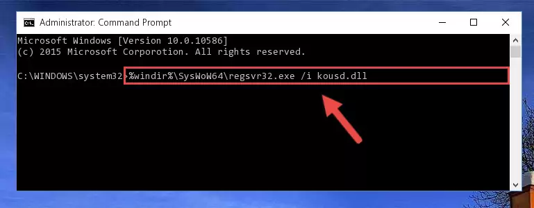 Uninstalling the damaged Kousd.dll library's registry from the system (for 64 Bit)