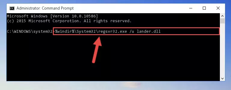 Creating a new registry for the Lander.dll library in the Windows Registry Editor