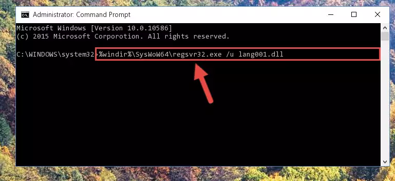 Reregistering the Lang001.dll file in the system