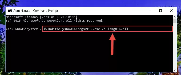 Deleting the Lang016.dll library's problematic registry in the Windows Registry Editor
