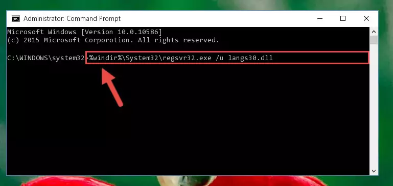 Extracting the Langs30.dll file from the .zip file