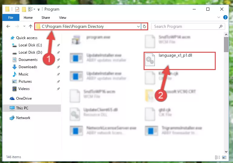Uninstalling the damaged Language_x1_p1.dll library's registry from the system (for 64 Bit)