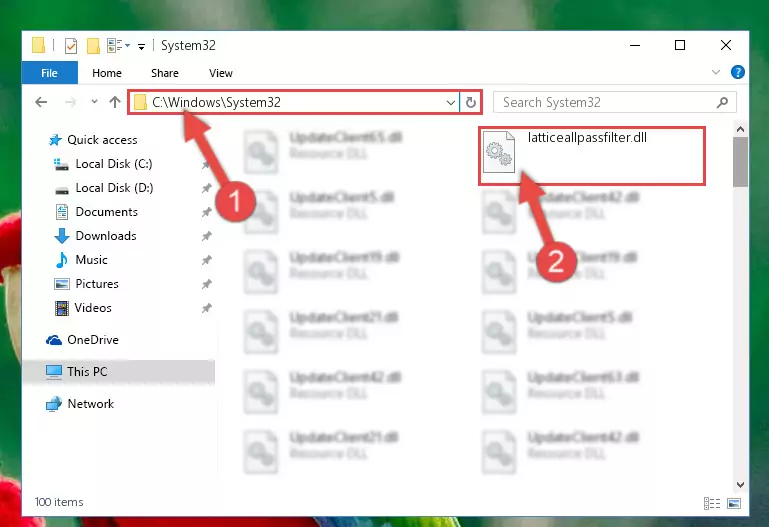 Pasting the Latticeallpassfilter.dll library into the Windows/sysWOW64 directory