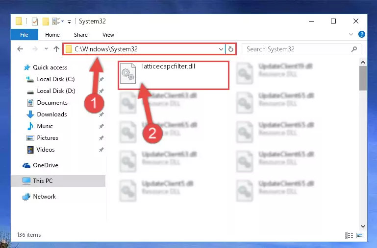 Copying the Latticecapcfilter.dll library to the Windows/sysWOW64 directory