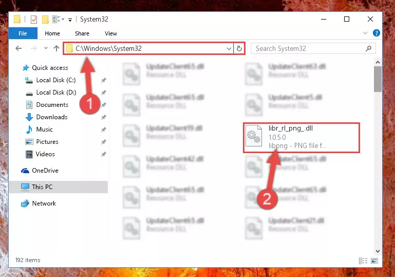 Copying the Libr_rl_png_.dll library into the Windows/System32 directory