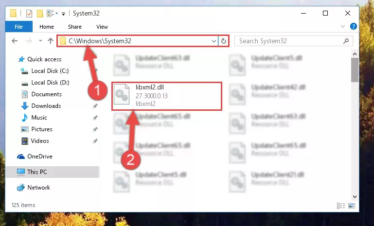 Pasting the Libxml2.dll file into the Windows/sysWOW64 folder