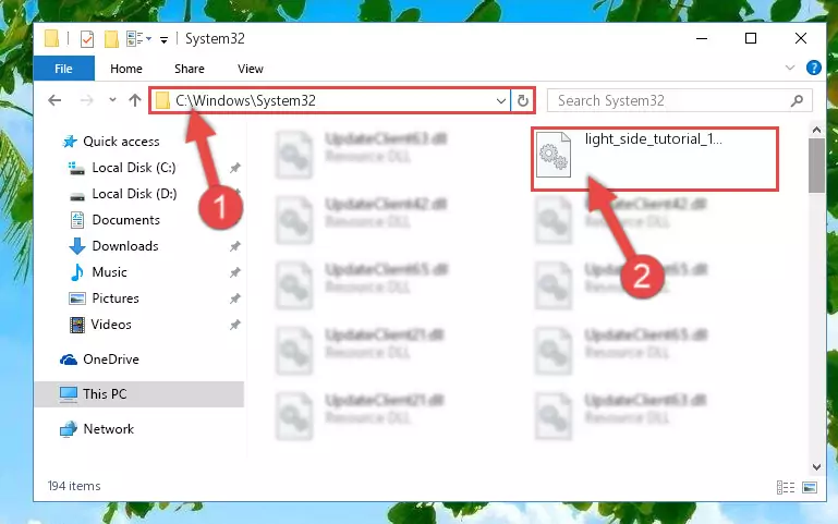 Pasting the Light_side_tutorial_1.dll file into the Windows/sysWOW64 folder