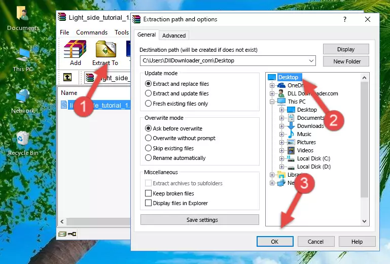 Copying the Light_side_tutorial_1.dll file into the Windows/System32 folder