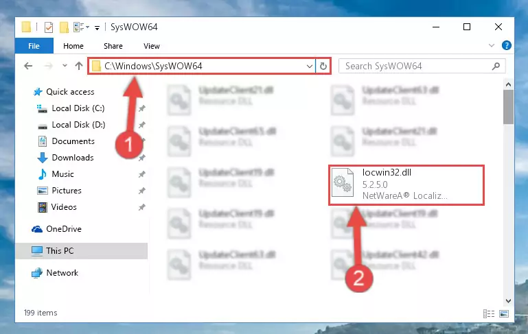 Pasting the Locwin32.dll file into the Windows/sysWOW64 folder