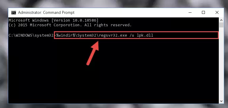 Reregistering the Lpk.dll file in the system