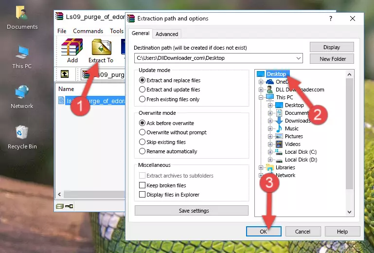 Copying the Ls09_purge_of_edoras.dll library into the Windows/System32 directory