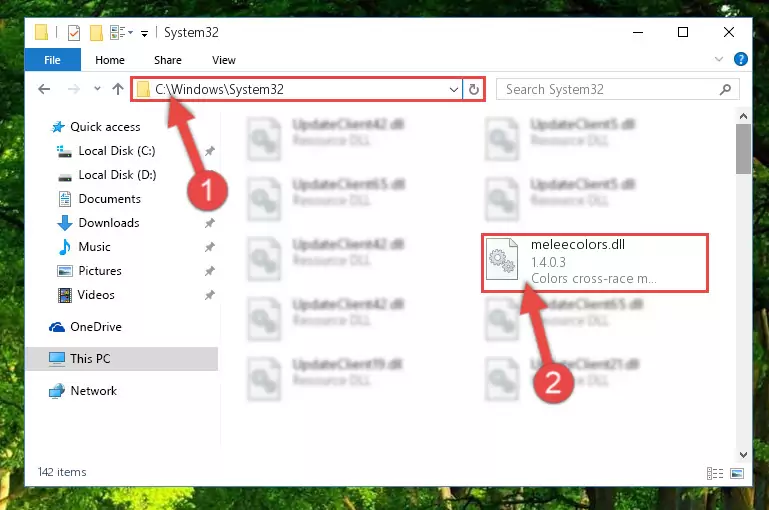 Pasting the Meleecolors.dll library into the Windows/System32 directory