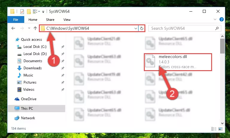 Pasting the Meleecolors.dll library into the Windows/sysWOW64 directory