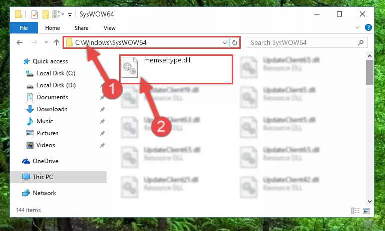 Copying the Memsettype.dll library to the Windows/sysWOW64 directory