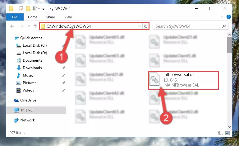 Pasting the Mfbrowsersal.dll library into the Windows/sysWOW64 directory