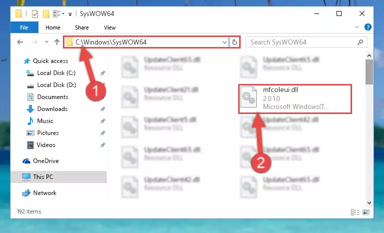 Pasting the Mfcoleui.dll file into the Windows/sysWOW64 folder