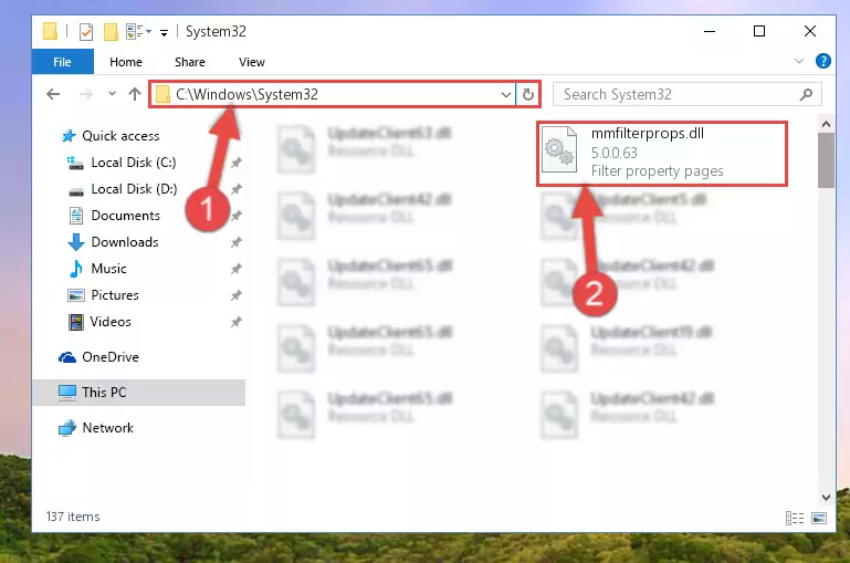 Copying the Mmfilterprops.dll library into the Windows/System32 directory