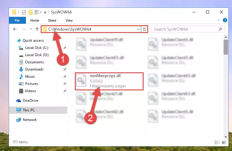 Pasting the Mmfilterprops.dll library into the Windows/sysWOW64 directory