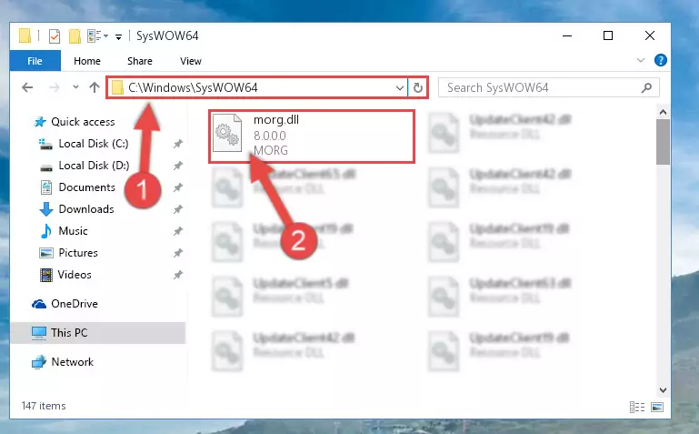 Pasting the Morg.dll file into the Windows/sysWOW64 folder