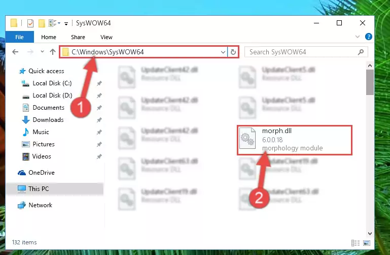 Pasting the Morph.dll file into the Windows/sysWOW64 folder