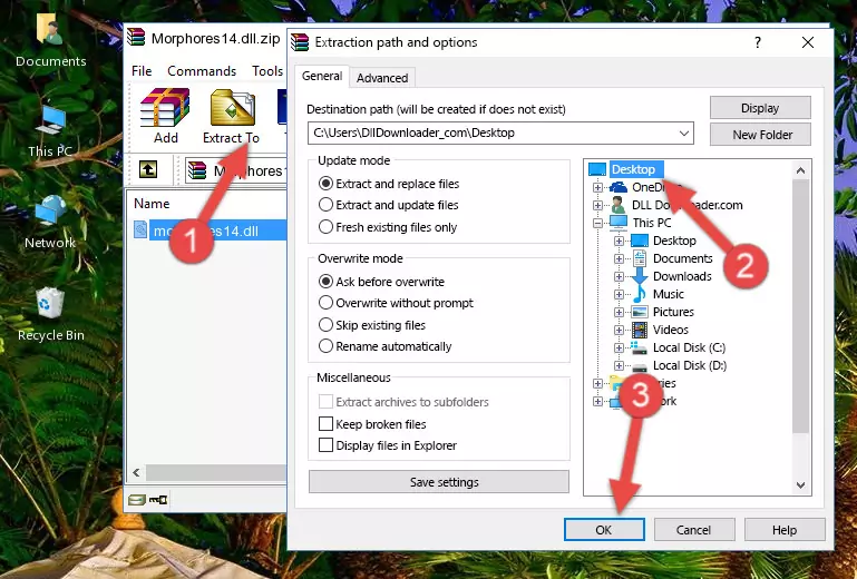 Pasting the Morphores14.dll file into the Windows/System32 folder