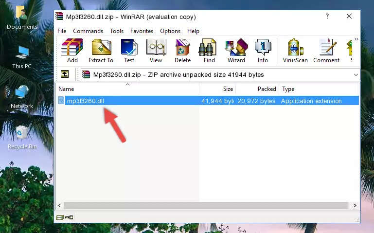 Copying the Mp3f3260.dll file into the file folder of the software.