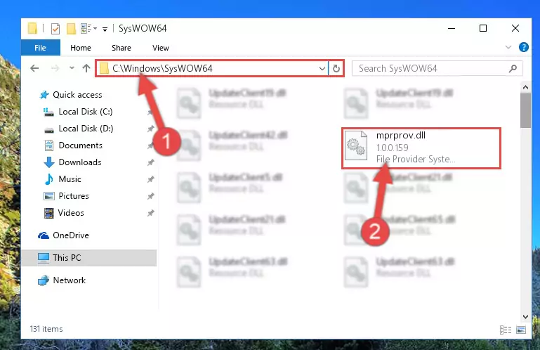 Pasting the Mprprov.dll file into the Windows/sysWOW64 folder