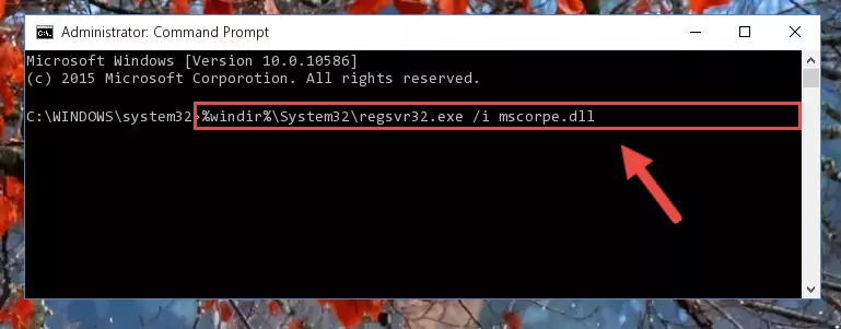 Uninstalling the Mscorpe.dll file from the system registry