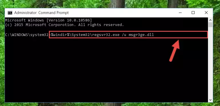 Creating a new registry for the Msgr3ge.dll file in the Windows Registry Editor
