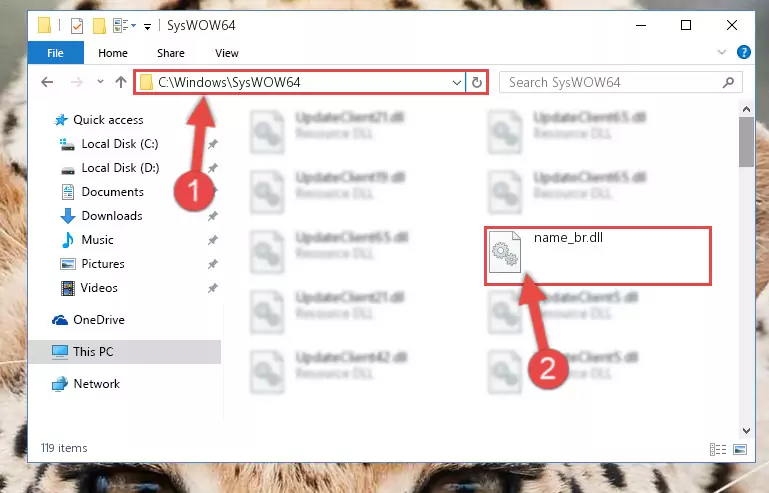 Pasting the Name_br.dll file into the Windows/sysWOW64 folder